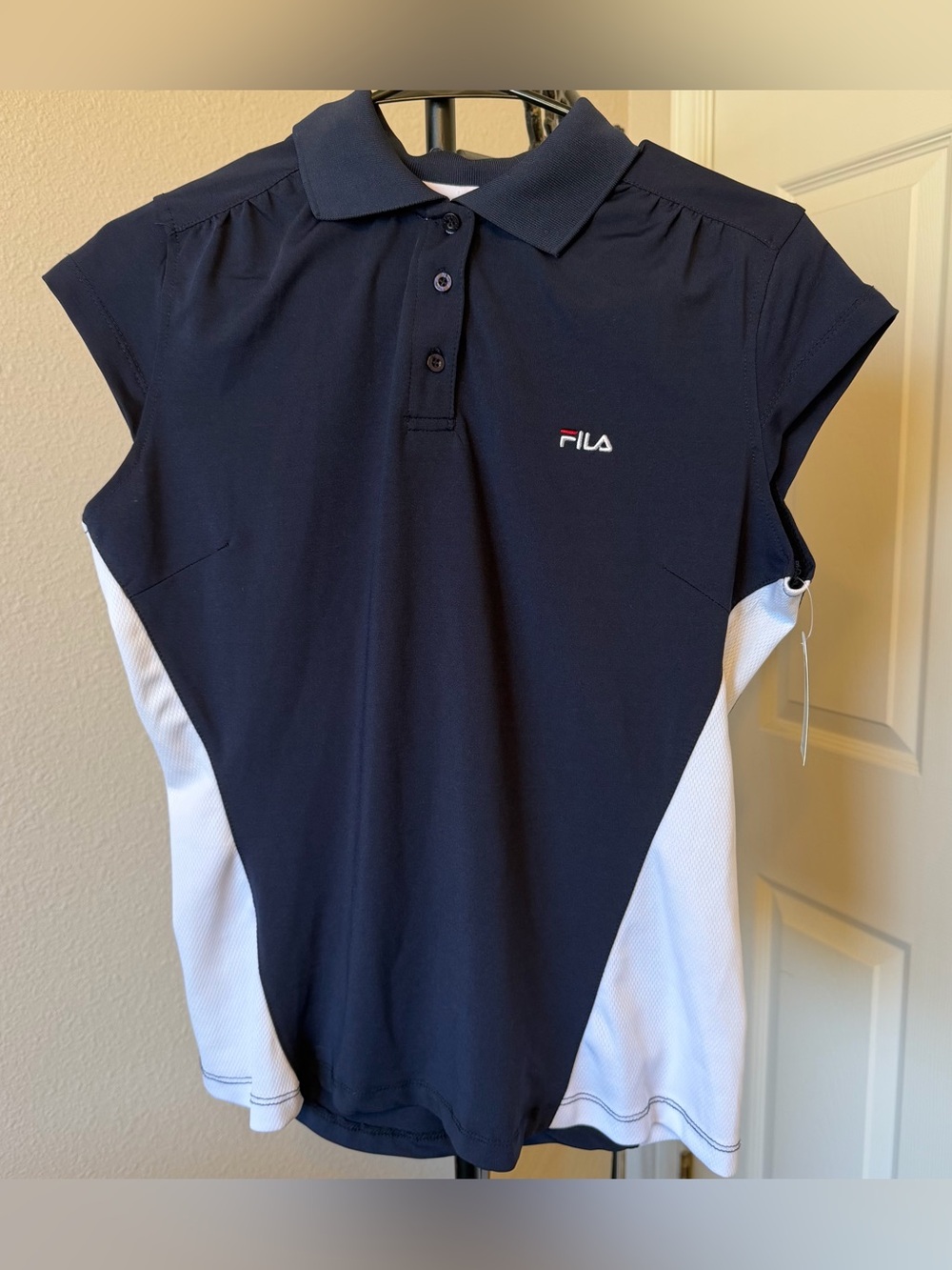 NWT Fila women’s large navy blue polo style sports shirt activewear golf tennis